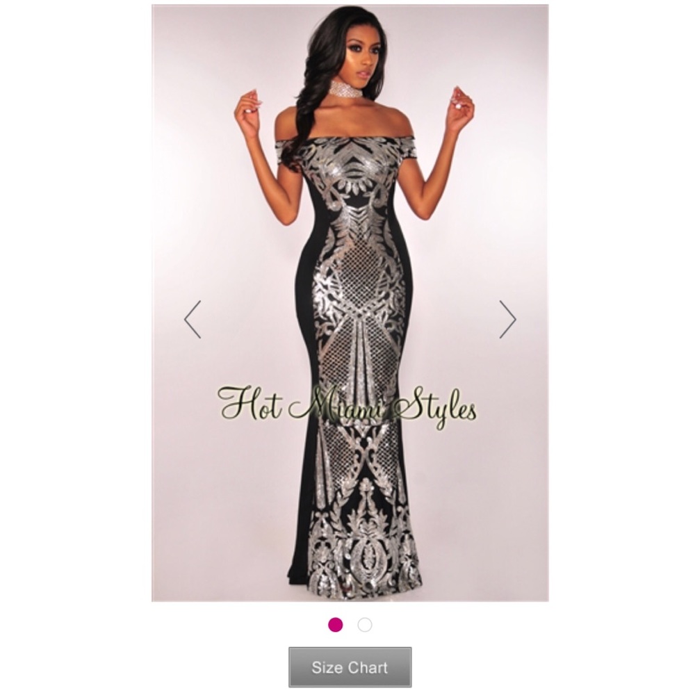 Black Silver Victorian Sequins Off Shoulder Gown